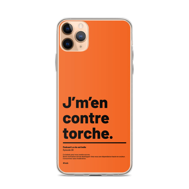 Étui pour iPhone citation -J'm'en contre torche - Orange