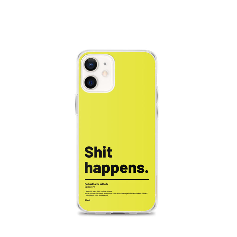 Étui pour iPhone citation - Shit happens - Jaune/vert