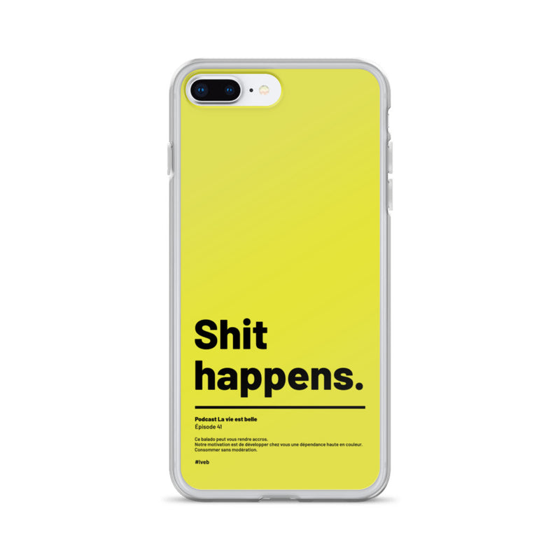 Étui pour iPhone citation - Shit happens - Jaune/vert